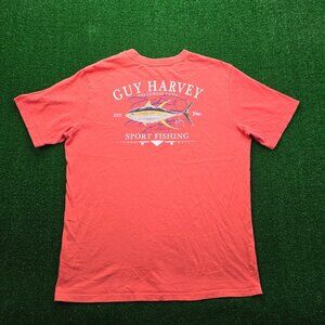 Guy Harvey Tshirt Mens Large Red Pink Short Sleeve Yellowfin Tuna Sport Fishing